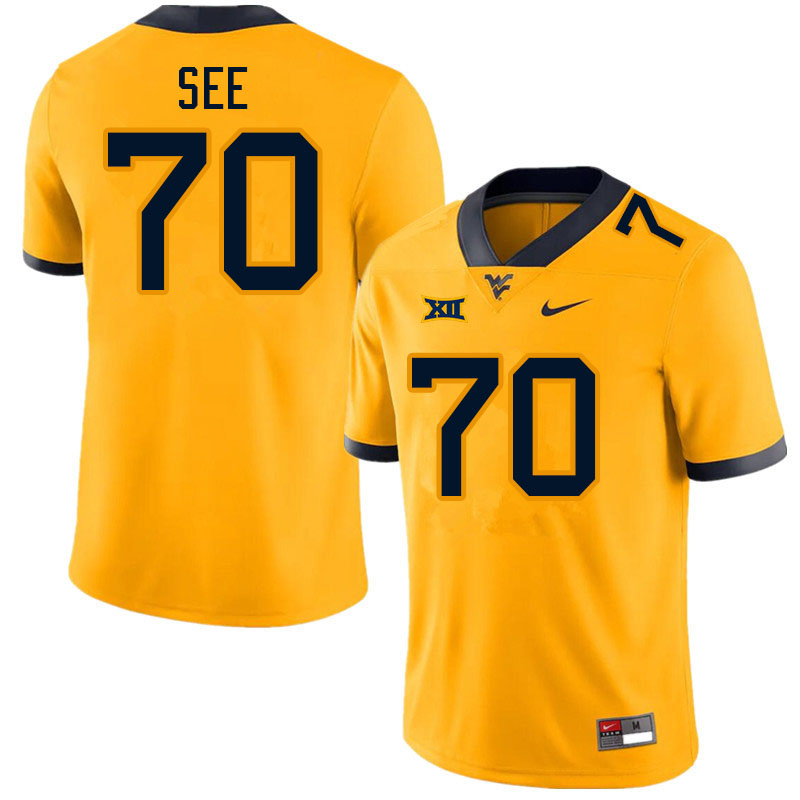 NCAA Men's Shaun See West Virginia Mountaineers Gold #70 Nike Stitched Football College Authentic Jersey QY23S45QW